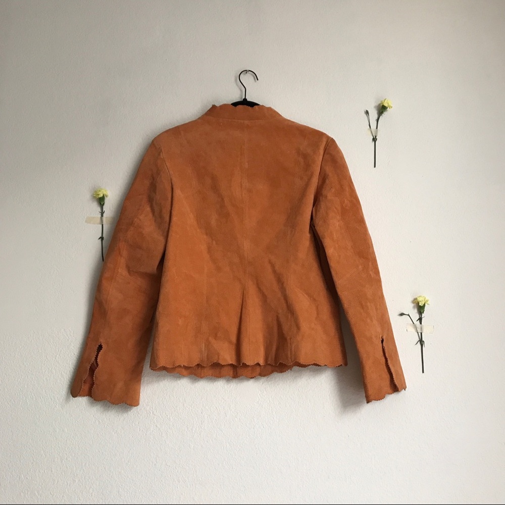 rust brown suede leather jacket with scalloped hem - Picture 4 of 6
